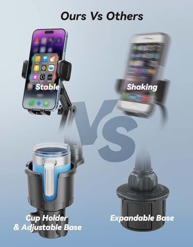 Revolutionary Cup Holder Phone Mount for Car – Versatile, Expandable Base Compatible with i Phone & Samsung – 360-Degree Rotating Design for Optimal Navigation & Music Control – Effortless One-Handed Accessibility – Upgrade Your Driving Experience with a Smart Docking Station – Durable Construction for Everyday Use and Reliability – Keep Your Smartphone Secure and Within Reach While Driving