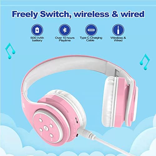 Safe & Stylish Kids Bluetooth Headphones – Foldable Over-Ear Design with Volume Limiting for Optimal Hearing Protection (85/110 d B), Wireless & Wired AUX Compatibility, Built-in Microphone for Hands-Free Calls, Perfect for School, Travel & Everyday Use, Durable Noise Isolation for All Devices