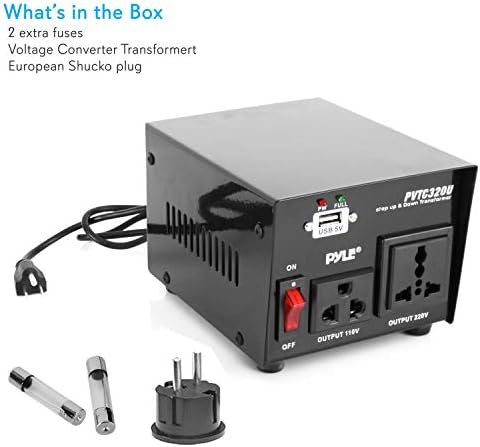 Pyle 500 W Universal Voltage Converter with USB Port – Essential Travel Adapter for Global Voltage Compatibility, Step-Up & Step-Down Functionality, Enhanced Safety Features, and Rapid Device Charging for Seamless International Connectivity