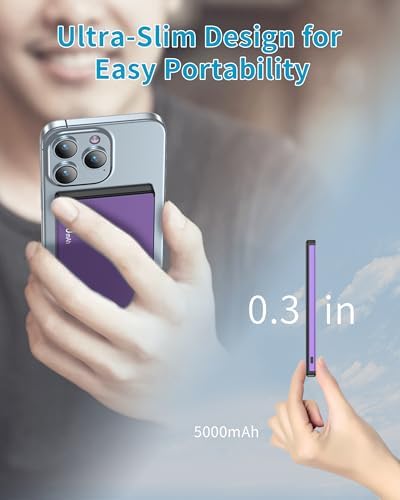 ZBF Magnetic Wireless Power Bank 5000 m Ah – Ultra-Slim Portable Charger with PD 20 W Fast Charging and USB-C Cable for i Phone 12/13/14/15/16 Pro Max – Lightweight Travel Essential for Effortless Charging on the Go