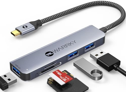 WARRKY 5-in-1 USB C Hub: High-Speed SD/Micro SD Card Reader & USB 3.0 Adapter for i Phone 15 Pro, Samsung Galaxy, Mac Book Pro/Air, i Pad – 2 TB OTG Compatible – Ultimate Connectivity Solution for Photographers & Professionals – Sleek Gray Design for Enhanced Workflow Efficiency