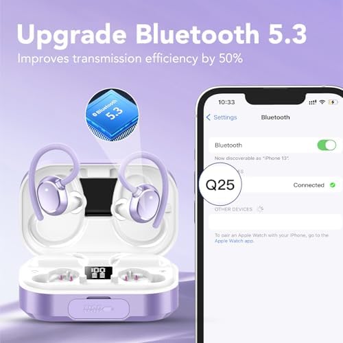 Unleash Your Sound with KT1 Bluetooth Earbuds: 120 Hours of Playtime, IPX7 Waterproof, Deep Bass 2.0 for Ultimate Sports Performance, Secure Earhooks for Active Lifestyles, Smart Digital Display for Battery Monitoring, Enhanced Device Compatibility – Perfect for Running, Gym Workouts, and Everyday Use