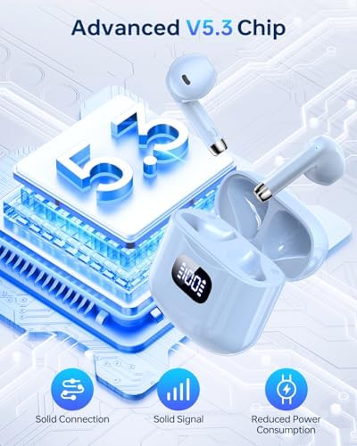 Premium Bluetooth 5.3 Wireless Earbuds with 40-Hour Playtime | IPX7 Waterproof In-Ear Headphones for Sports and Everyday Use | Ergonomic Comfort Fit with Superior Sound and Clear Calls | Sleek White Design with LED Charging Case | Universal Compatibility for All Devices
