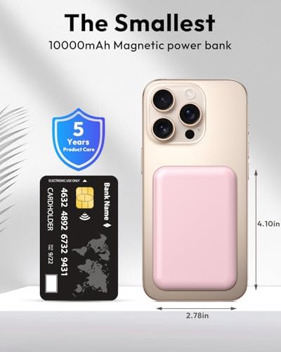 Sleek Pink Magnetic Power Bank for i Phone – 10000 m Ah with 15 W Wireless Charging & 20 W USB-C Fast Charge – Ultimate Portability for i Phone 16/15/14/13/12 Series – Effortless One-Handed Operation for Travel Enthusiasts and Daily Adventurers – Strong 10 N Magnetic Force for Secure Attachment – Perfect for On-the-Go Charging