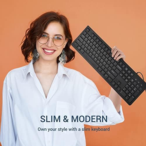 Upgrade Your Typing Experience with the Spill-Resistant USB Wired Keyboard – Low Profile Chiclet Keys, Large Number Pad, and Ergonomic Design for Enhanced Comfort and Speed – Perfect for Professionals and Home Users (Black)