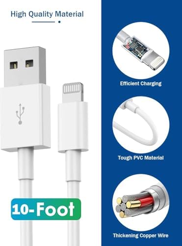 10 FT Extra Long i Phone Charger – Dual Pack Apple MFi Certified Fast Charging Lightning Cable with USB Wall Adapter for i Phone 14 Pro/14/13/12/11 Pro Max/XS/XR/X/SE – Unmatched Convenience and Speed for Your Charging Needs