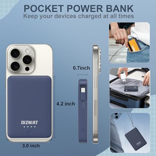 Compact 10,000 m Ah Fast Charging Power Bank with Integrated USB-C & Lightning Cables – Ultra Slim Travel Charger for i Phone 11-16 and Android Devices – Lightweight Design with 4 Simultaneous Outputs – Complete Charging Bundle with Wall Adapter & Organizer for Effortless Portability