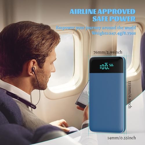 Ultra Slim 10800 m Ah Portable Charger with LCD Display – Fast Charging Power Bank with 20 W PD USB-C Output, Ideal for i Phone 15, 14 & Samsung Android – Compact Power Solution for On-the-Go Charging
