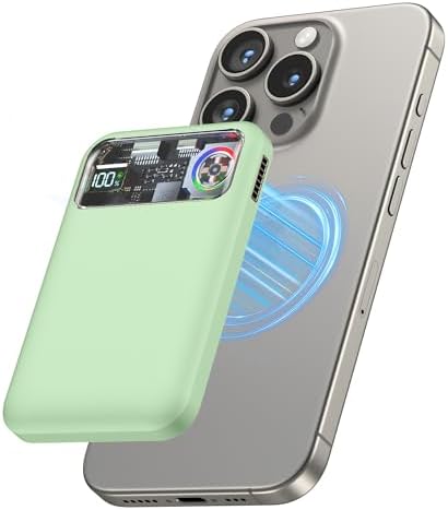 Ultra-Fast Magnetic Power Bank with 11,000 m Ah Capacity and Active Cooling Technology – Transparent Portable Charger for i Phone 14/13/12 Pro & Mag Safe Compatibility – 20 W USB-C Input/Output for Rapid Charging and Enhanced Device Safety