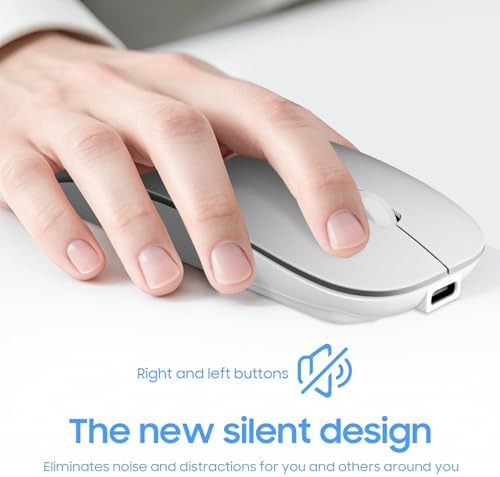 Sleek Rechargeable Bluetooth Mouse – Ultra-Quiet Wireless Mice for Laptops, Mac Books, i Pads, and Android PCs – Ergonomic Design for Comfort and Versatility – Compatible with Windows and Linux – Perfect for Work and Study