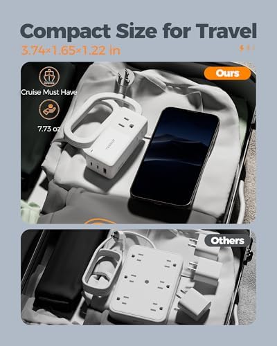 TESSAN 30 W USB Charging Station with Flat Plug & 5 FT Extension Cord – Multiport Fast Charger for Phones, Tablets, Laptops – Perfect Travel Companion with 3 AC Outlets & Enhanced Safety Features for Home and Office Use