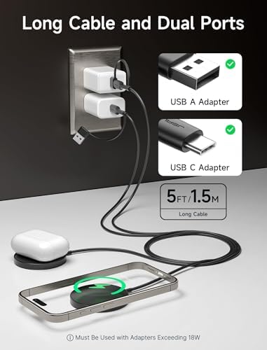 JSAUX 15 W Mag-Safe Wireless Charger Duo – Fast Charging Magnetic Pad for i Phone 16/16 Plus/16 Pro/16 Pro Max/i Phone 15/14/13/12 Mini and Air Pods – Dual Pack for Ultimate Compatibility and Portability, Sleek Black Design for Effortless Power-Up
