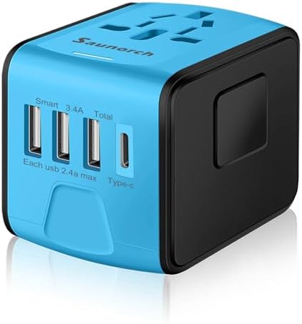 Advanced 7-in-1 Universal Travel Adapter with 35 W PD Fast Charging – Sleek Black & Silver Design for Worldwide Use, Featuring 4 USB-C and 2 USB-A Ports for Effortless Connectivity Across the US, UK, Europe, and Australia – Unmatched Compatibility and Speed for Every Adventure