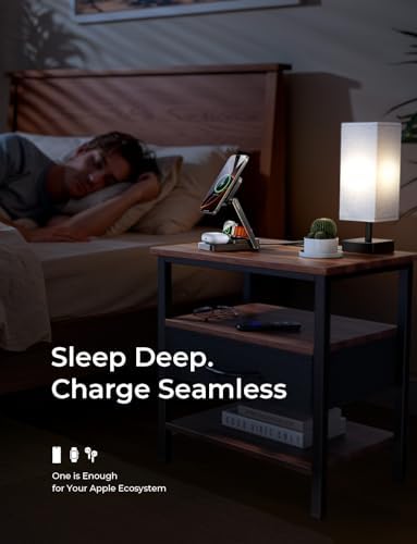 Lisen 3-in-1 Bedside Charging Station: Magnetic Wireless Charger for i Phone 16 & 15 Pro Max, 15 W Travel Adapter for Apple Watch & Air Pods – Sleek, Compact Design for Enhanced Convenience and Compatibility