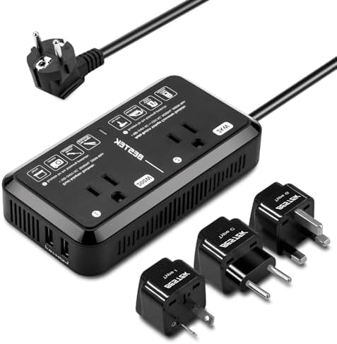 Universal Travel Voltage Converter with Dual USB Ports – 2000 W Adapter for Hair Dryers & Curling Irons – EU/UK/AUS Plug Compatibility for Hassle-Free Global Travel – Compact and Durable Design for On-the-Go Charging