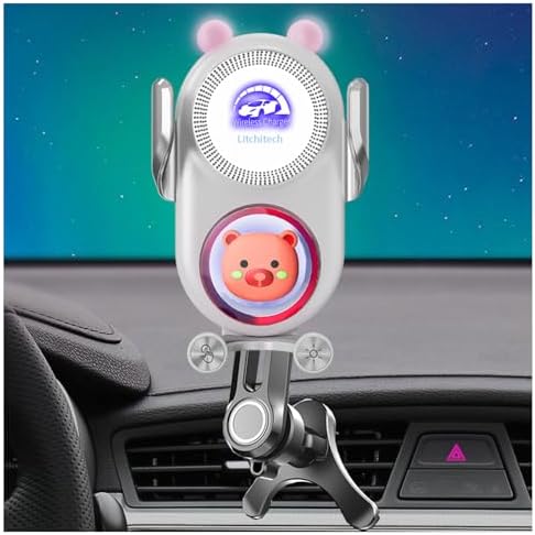 Stylish Wireless Car Charger Mount with Auto-Clamping Smart Sensor – Adorable Black Demon Design for Effortless Charging and Secure Phone Holding, Compatible with i Phone and Samsung Devices, Fast Charging Technology for Ultimate Convenience