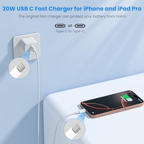 Rapid Charge i Phone 16 & 15 Accessory Set – 3-Pack 20 W USB-C Charger Blocks with 6 FT Type C Cables for Ultimate Efficiency and Compatibility – Perfect for i Phone 16/15, Plus, Pro, and Pro Max Models – Enhanced Durability and Flexibility for On-the-Go Charging
