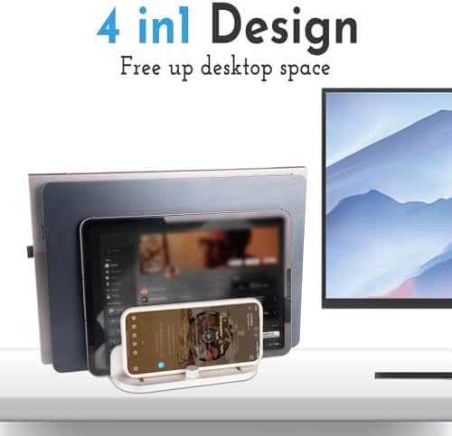 Dual-Slot Adjustable Vertical Laptop Stand for Desk – Maximize Workspace Efficiency with Enhanced Compatibility for Mac Book, Chromebook, Surface, Dell, and i Pad – Ergonomic Design for Improved Posture and Clutter-Free Organization