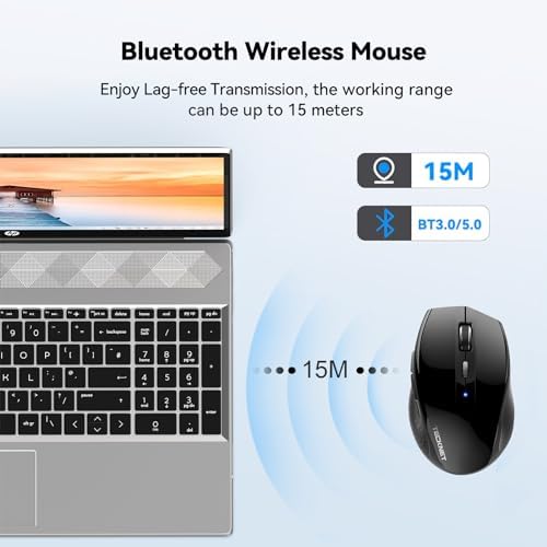 TECKNET Bluetooth Wireless Mouse – Ergonomic 4800 DPI Precision with 6 Adjustable Settings, Long-Lasting 2-Year Battery, and 6 Functional Buttons for Laptops & Windows – Sleek Grey Design for Enhanced Comfort and Productivity