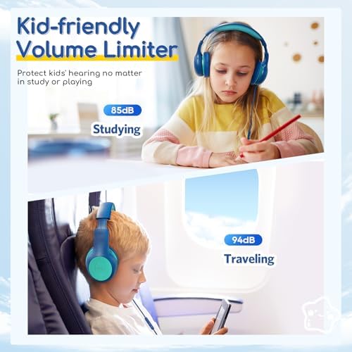 Kid-Friendly Foldable Wired Headphones with Microphone – Volume Limiting Safety (85/94 d B) for Hearing Protection, Share Port for Collaborative Audio, Ideal for Tablets, PCs, and School Use – Enhanced Type C Compatibility for Optimal Sound Quality and Comfort