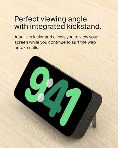Belkin 5000 m Ah Wireless Power Bank with Qi2 Technology – Mag Safe-Compatible Portable Charger Featuring Built-in Kickstand for i Phone 16, 15, 14, 13, Plus, Pro, Pro Max – Sleek White Design for Seamless Charging on the Go – Optimal Speed & Versatile Compatibility