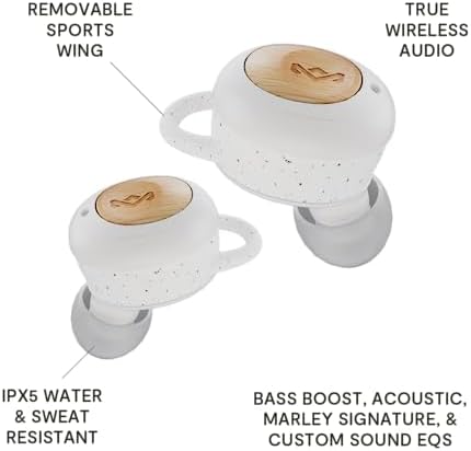 House of Marley Champion 2 True Wireless Earbuds – Eco-Friendly Bluetooth Earbuds with 35 Hours Playtime, Built-in Microphone, and Sustainable Materials in Cream – Perfect for Music Lovers and Environmentally Conscious Consumers