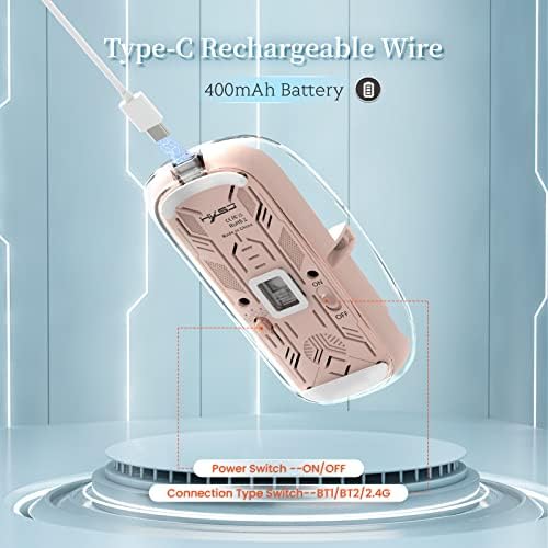 Sleek A.JAZZ Wireless Bluetooth 5.1 & 2.4 G Mini Mouse – Lightweight, Rechargeable, and Silent for Ultimate Focus in Office, PC, Mac, and i Pad Use – Stylish Transparent Design with Nano USB-C Receiver for Enhanced Compatibility and Performance