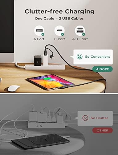AINOPE 6.6 FT USB C Right Angle Charging Cable with USB to USB C Adapter – 60 W Fast Charging for i Phone 16, 15 Pro, i Pad & Samsung Devices – Enhanced Compatibility & Convenient Access for Gaming and Multitasking