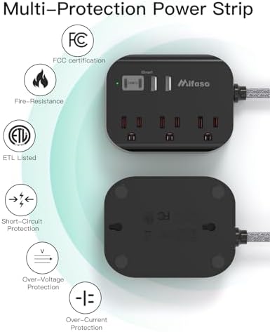 Maximize Your College Dorm Experience with a 15 Ft Power Strip Featuring USB Ports – Flat Extension Cord for Multi-Device Charging, Ideal Desk Accessory for Travel and Cruise Ships, Non-Surge Protector for Enhanced Compatibility and Speed