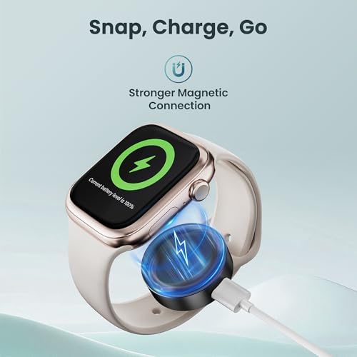 Ruxely Ultra-Portable Magnetic Wireless Fast Charger for Apple Watch – High-Efficiency USB-C Charging Adapter Compatible with i Watch Series 10, 9, 8, 7, 6, Ultra 2 & SE – Compact Design for Effortless Mobility and Quick Power Solutions
