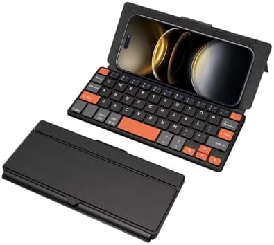 Doohoeek Universal Bluetooth Mini Keyboard – Portable Dual-Device Wireless Keypad with Orange Navigation Keys & Adjustable Stand for Android, i OS, and Windows – Perfect Travel Companion for Galaxy Z Fold & i Pad Mini Users – Boost Your Productivity On-the-Go