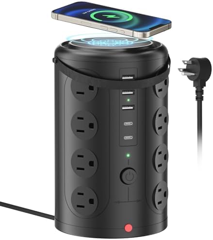 Advanced Surge Protector Power Strip with 15 W Wireless Charging Station – 16 AC Outlets & 5 USB Ports (Including 2 USB-C) for Optimal Home, Office, and Dorm Room Use – 10 FT Cord for Enhanced Flexibility and Speedy Device Charging