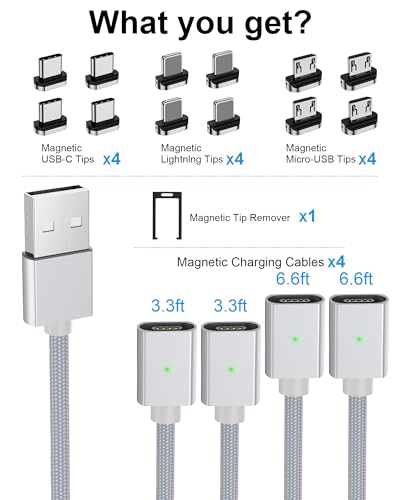 Maximize Your Device Charging Potential with the ZBF Magnetic 3-in-1 Cable Set – Rapid 3 A Power Delivery, 480 Mbps Data Sync, and Effortless Magnetic Connectors for USB-C, i Phone, and Micro USB Compatibility – Durable Multi-Length Options Perfect for Home, Office, and Travel Use