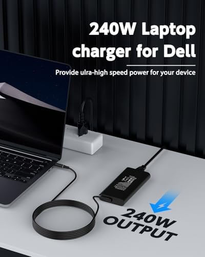 Ultra-Powerful 240 W Dell Laptop Charger – Optimized Fast Charging AC Adapter for G-Series, Alienware, and Precision Models – Unmatched Compatibility for High-Performance Gaming and Professional Laptops – Reliable Power Supply for G3, G5, G7, G15, G16, Alienware M15, M17, X15, X16, and More – Versatile 100-240 V Input with 19.5 V Output – Durable Construction Featuring 7.4 mm Connector – Maximize Energy Efficiency and Performance with This Versatile Universal AC Adapter – Ensure Superior Power Delivery to Dell Inspiron and Alienware Series Laptops – Perfect for Gamers and Professionals Seeking Uninterrupted Performance
