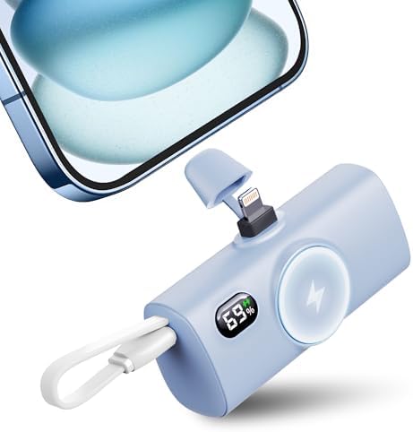 Sleek Purple Wireless Power Bank for Apple Watch & i Phone 14/16 Pro Max – 5000 m Ah Lightweight Fast Charge Charger with USB-C Connectivity for Effortless Travel and On-the-Go Power Solutions