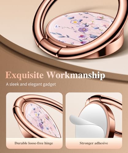 GVIEWIN Stylish Marble Phone Ring Holder with 360° Rotation for Ultimate Grip and Kickstand Functionality – Compatible with i Phone 16 Pro Max, 15 Plus, 14, 13, 12 Series & Galaxy S25/S24 Ultra – Elegant Flowing Sakura Design for Enhanced Safety and Usability