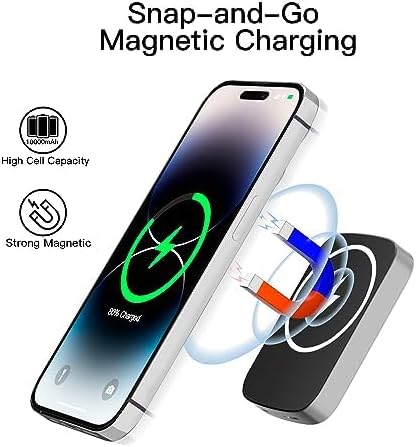 Magnetic 10,000 m Ah Fast Charging Power Bank for i Phone 15/14/13/12 – 20 W Wireless Portable Charger with USB-C Dual Ports & Cable – Effortless Magnetic Attachment for On-the-Go Power Efficiency
