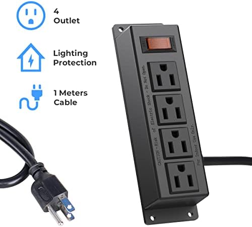 Revolutionize Your Workspace with the Wall Mount Power Outlet Strip – 4 Outlet Power Hub with On/Off Switch, 3 ft Cord for Under Desk Organization, Sleek Flat Plug Design in Black – Ideal for Home, Office, and Industrial Use, Enhanced Device Compatibility and Efficient Cable Management