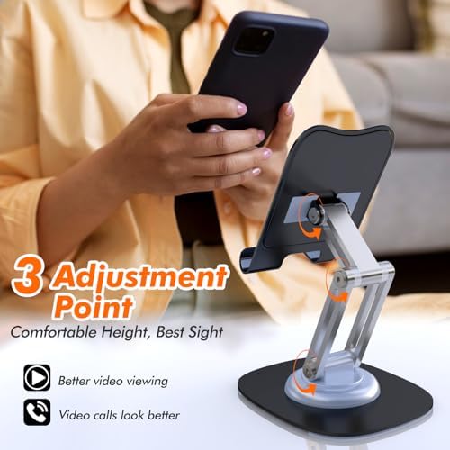Cell Phone Stand, Fully Adjustable Foldable Desktop Phone Holder, 360 Degree Rotating Desktop Phone Stand for Recording Compatible with iPhone 16 15 14 13 12 Pro Xs Max Xr All Phones, Blue – Enhanced Compatibility and Speed
