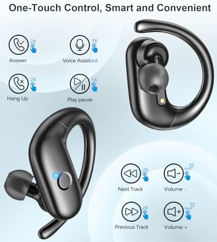 MOZOTER Wireless Sport Earbuds: Stylish Bluetooth Headphones with Enhanced Deep Bass, Secure Earhooks for Active Comfort, and Unmatched 60-Hour Battery Life – Ideal for Fitness, Meetings, and Everyday Use