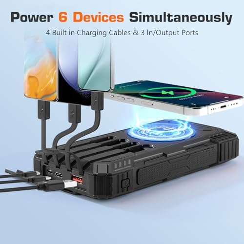 High-Capacity Solar Power Bank – 36,000 m Ah Portable Wireless Charger with 15 W Fast Charging, Built-In Cables & Multiple Inputs for Ultimate Device Compatibility – Lightweight & Durable for Outdoor Use