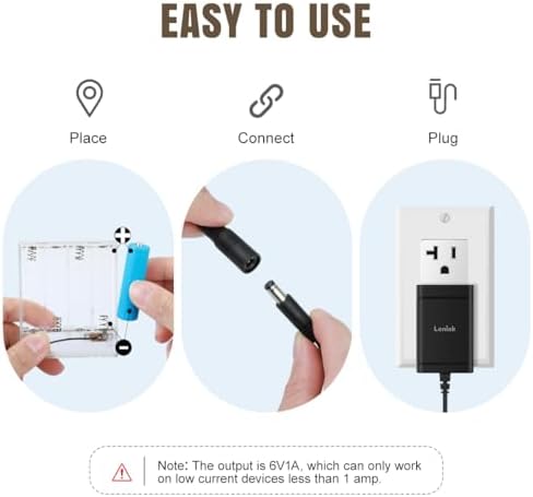 Lenink AC Power Supply Adapter for 4 AA Batteries – Reliable Continuous Power Source for LED Lights and Decorative Displays, Eco-Friendly and Durable Solution for Battery-Operated Devices – Ultimate Convenience and Sustainability in Black