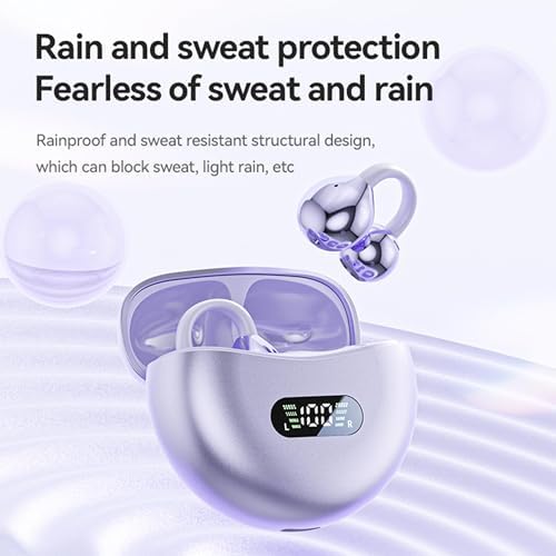 Innovative Open Ear Clip Bluetooth 5.4 Sports Earbuds – Waterproof Wireless Headphones with LED Battery Indicator & Portable Charging Case for Active Lifestyles – Perfect for Running, Cycling, and Fitness in Eye-Catching Purple