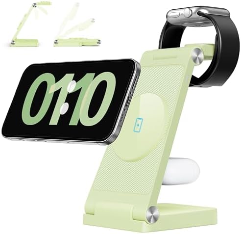 2025 Portable 3-in-1 Mag-Safe Fast Charging Station for i Phone, Apple Watch & Air Pods – Ultimate Travel Charger with Magnetic Design, Integrated Light, and Enhanced Compatibility for Modern Users – Ideal Gift for Tech Lovers