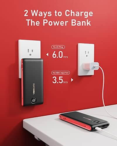 VEEKTOMX 20,000 m Ah Portable Charger with Built-in Cables and AC Wall Plug – Fast Charging Power Bank for i Phone 15/14/13 & Samsung Devices, Slim Battery Pack with LED Display for Ultimate Compatibility and On-the-Go Convenience