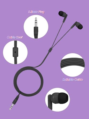 Bulk 100 Pack Classroom-Ready Wired Earbuds for Enhanced Student Learning – Individually Packaged In-Ear Headphones for Group Activities and Individual Study (Black)