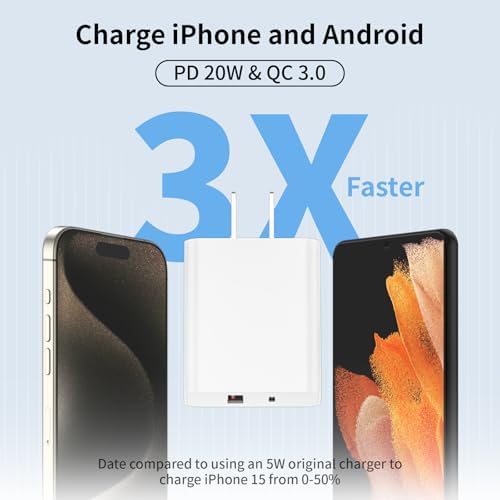 20 W Dual-Port USB-C & USB-A Fast Charging Adapter for i Phone 16/15 Series – Compact Wall Charger with USB A to USB C Cable for Ultimate On-the-Go Power Delivery – Ideal Home & Travel Charging Solution for Busy Lifestyles