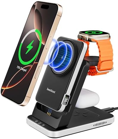 Ultimate 3-in-1 Mag Safe Charging Station: Fast Wireless Dock for i Phone 16/15, Apple Watch & Air Pods with Detachable 5000 m Ah Portable Charger – Sleek Design & Enhanced Compatibility for Efficient Power Solutions