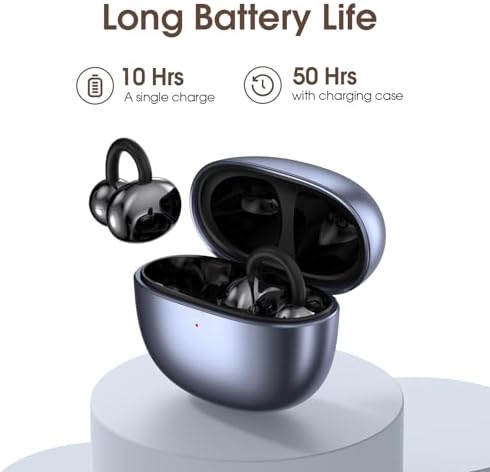 Open Wearable Wireless Earbuds with Clip-on Design – Ultra-Lightweight (0.15 oz) Waterproof Headphones for Active Lifestyles | 50-Hour Battery Life & Bluetooth 5.4 for Seamless Connectivity | Perfect for Sports, Fitness, and Work with Glasses-Friendly Comfort