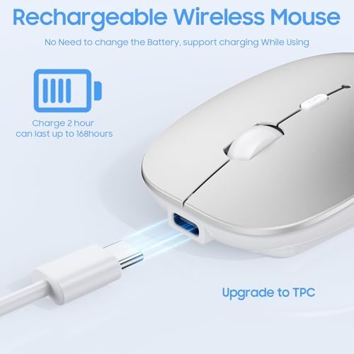 Sleek Rechargeable Bluetooth Mouse – Ultra-Quiet Wireless Mice for Laptops, Mac Books, i Pads, and Android PCs – Ergonomic Design for Comfort and Versatility – Compatible with Windows and Linux – Perfect for Work and Study